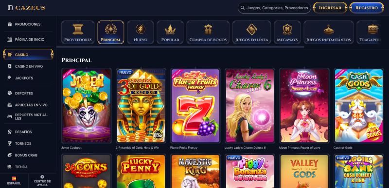 Selección de juegos de Cazeus Casino